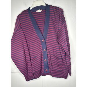Brooks Brothers Mens Striped Cotton Cardigan Sweater Navy Burgundy Large USA